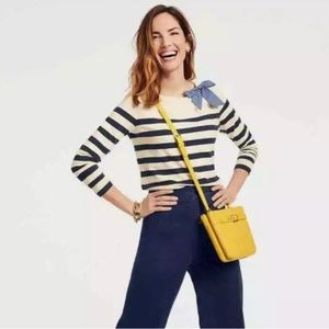 NWT Talbots Top Blue White Stripes Boat Bateau Neck Chambray Bow Breton XL